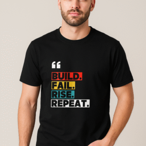 Men's Black Startup Life Printed Regular Fit Classic Crew T-Shirt