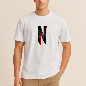 Men's White Regular Fit "N" Printed Alphabet T-Shirt