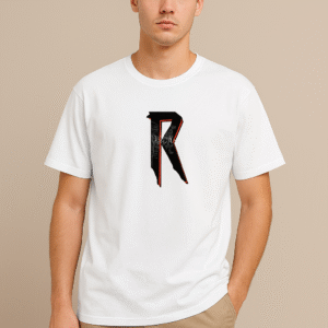 Men's White Regular Fit "R" Printed Alphabet T-Shirt